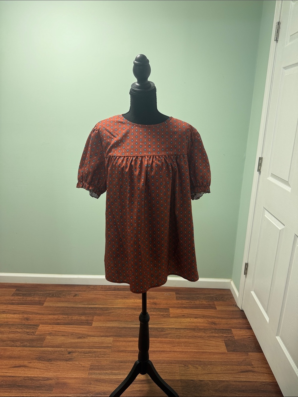 SHEIN Rust Orange Dot Puff-Sleeve Blouse